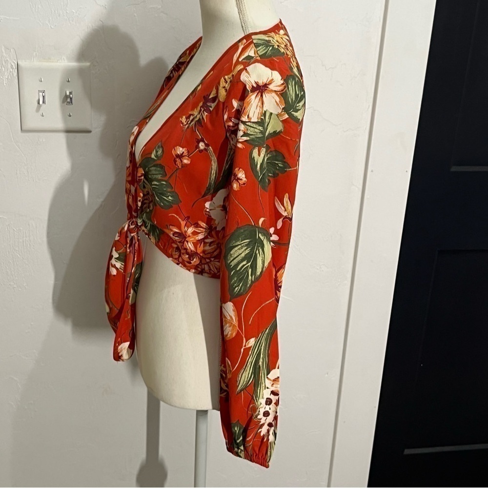 American Rag Tropical Print Tie Front Crop Top XS - Picture 5 of 13